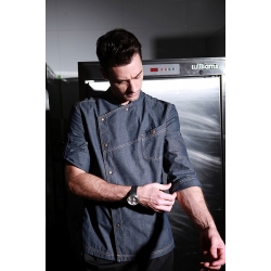 Bluza kucharska jeansowa na zatrzaski z długim, regulowanym rękawem